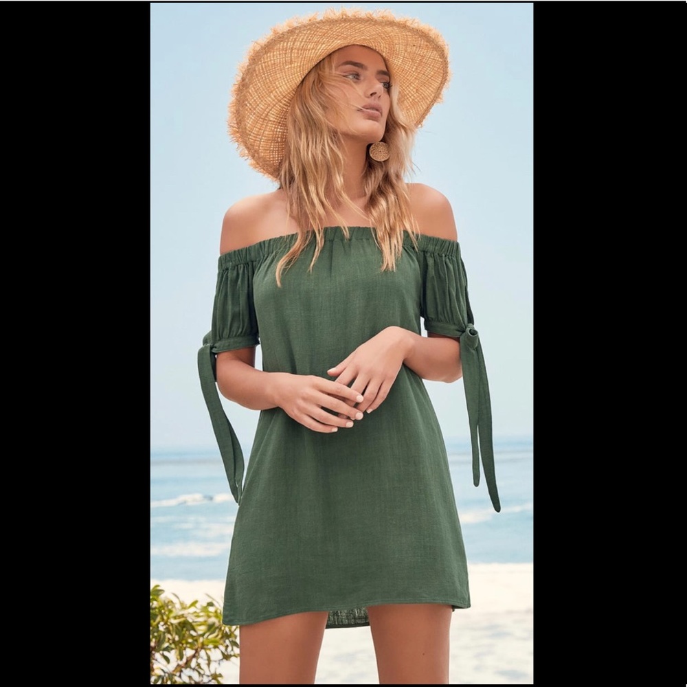 Olive green off shoulder dress